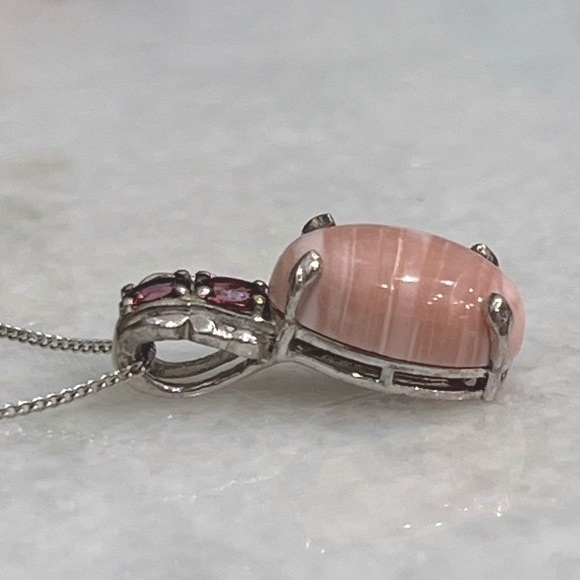 Australian Pink Opal Orissa Rhodolite Garnet Sterling Silver Pendant Nec… - Picture 3 of 11